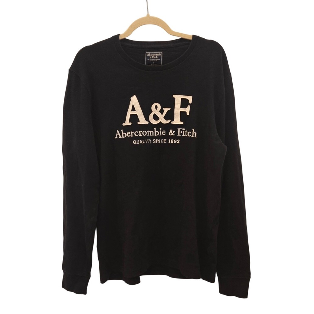 Abercrombie & Fitch Men's Long Sleeve Knit Top‎ Sweater Black Logo Cotton Large
